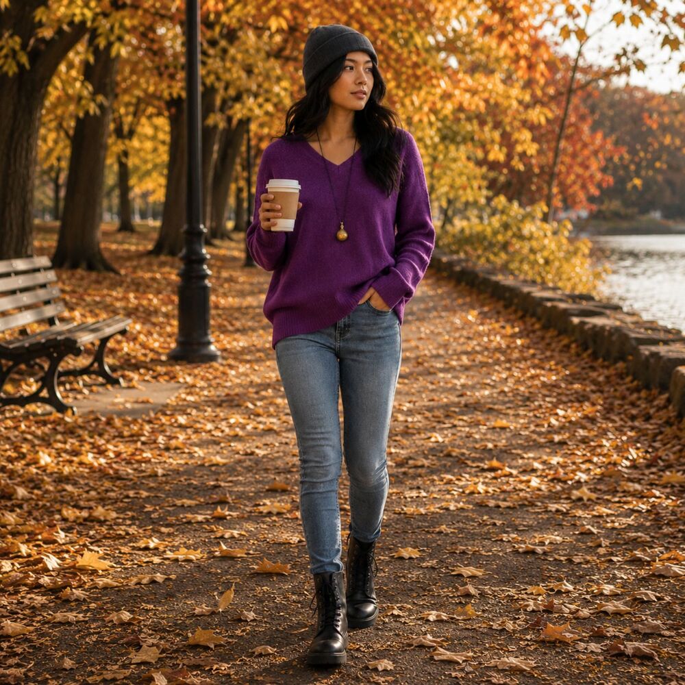 Halogen Cashmere Sweater W/L Purple V-Neck Knit LN